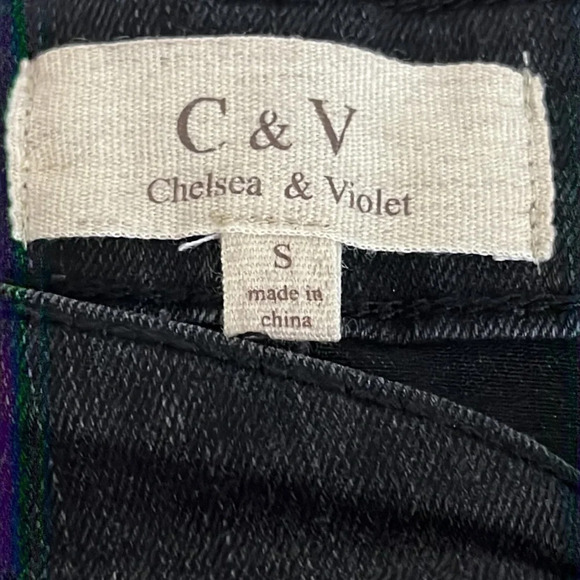 Chelsea & Violet Asymmetrical Black Denim Button Fly Distressed Skirt - Small - Picture 4 of 7